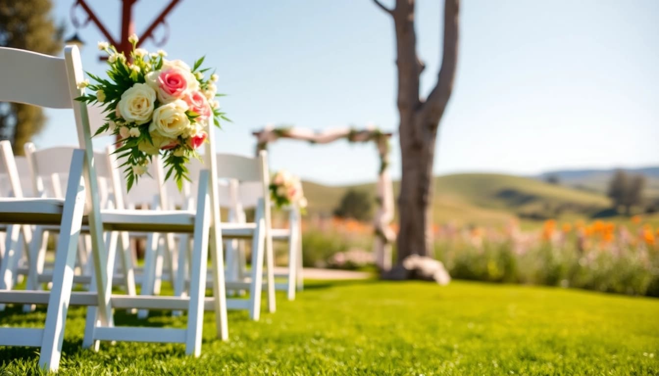 Showcasing wedding venue pricing Clarksburg CA at a beautiful outdoor ceremony setup.