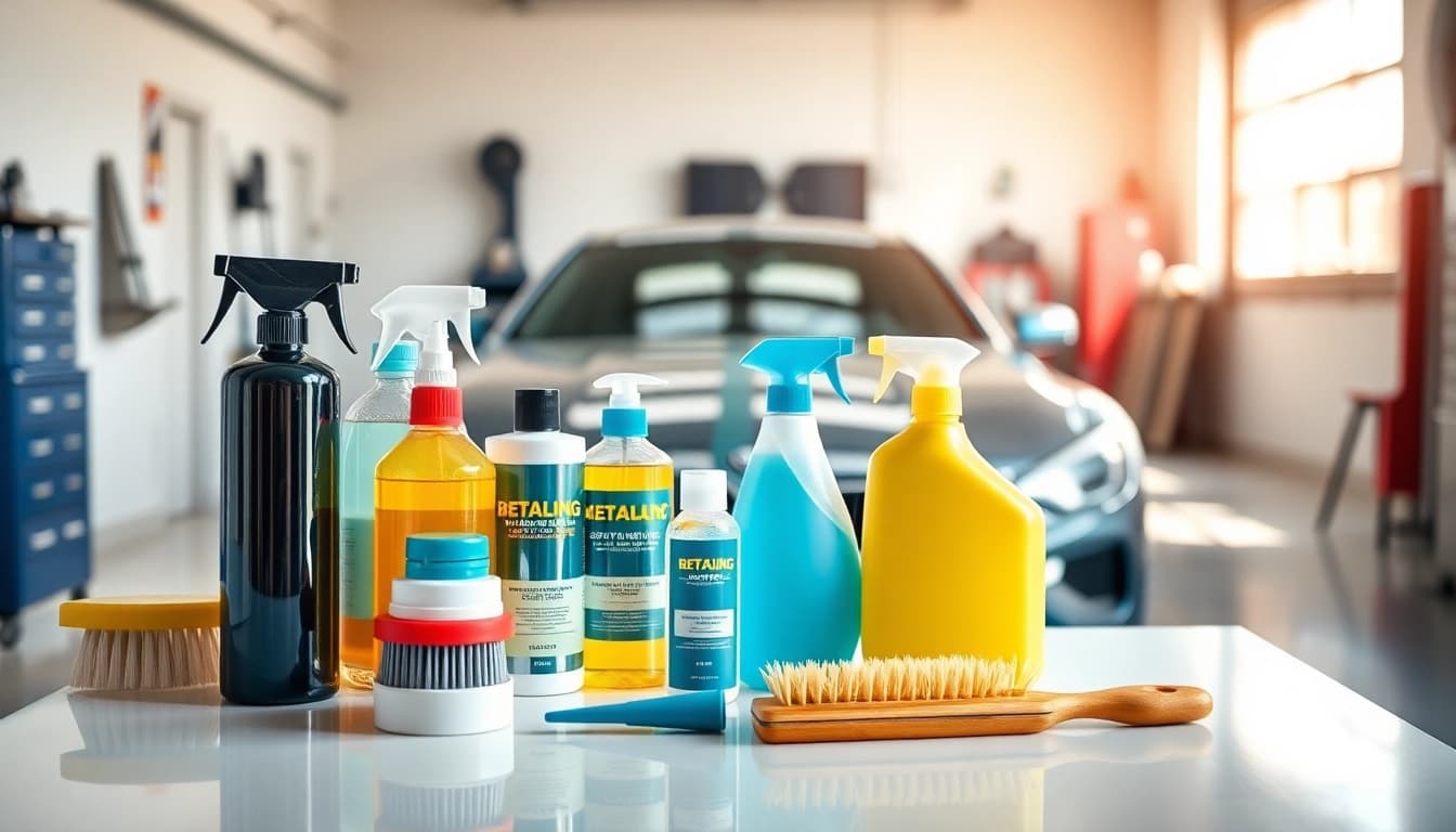 Showcase of car detailing products Canada on a modern countertop highlighting quality and variety.