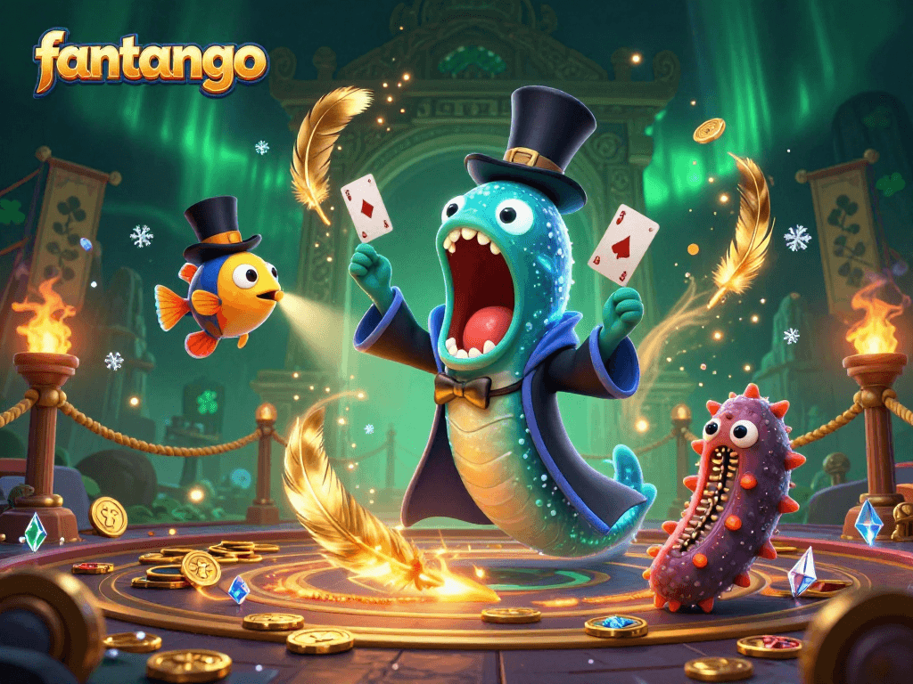 Fantango showcases a magical casino scene with a deep-sea gulper eel performing card tricks.
