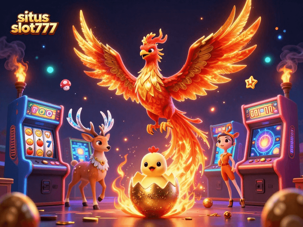 Experience excitement at situs slot777 with vibrant casino illustrations showcasing slot games and winning potential.
