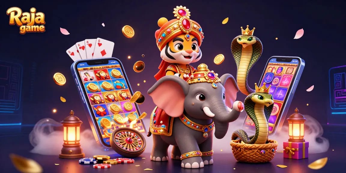 Experience the thrilling Raja game with immersive visuals of slot games and vibrant casino elements.