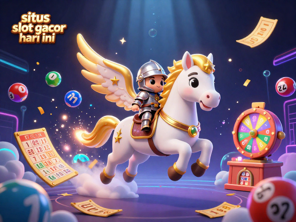 Situs slot gacor hari ini in a vibrant scene with a mystical horse, knight, and dynamic casino elements.