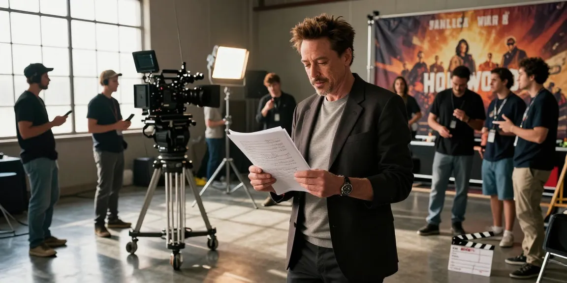 Hollywood icon deep dive, actor career and personal life, behind the fame of RDJ on a dynamic film set with Robert Downey Jr.