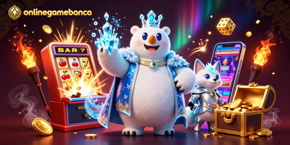 Experience jackpot excitement at onlinegamebanca with a vibrant 3D casino-themed illustration filled with action.