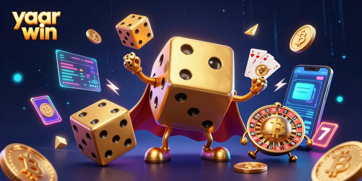 Engage in thrilling games at yaar win with golden dice and neon crypto elements.
