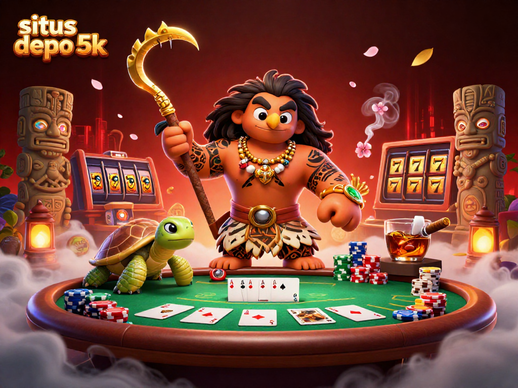 Join the excitement at situs depo 5k with vibrant casino scenes featuring thrilling poker elements and dazzling graphics.