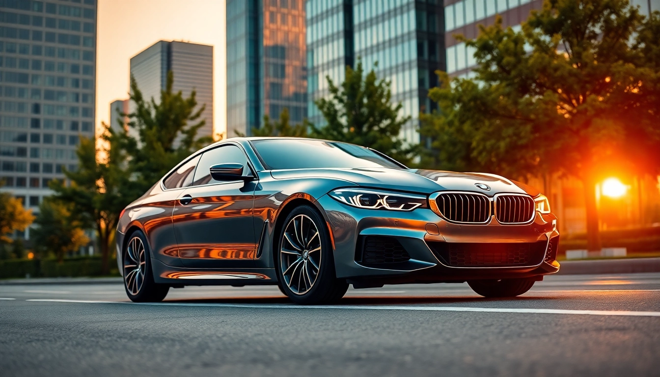 Showcasing a Luxury BMW car in an urban setting, combining elegance and performance.