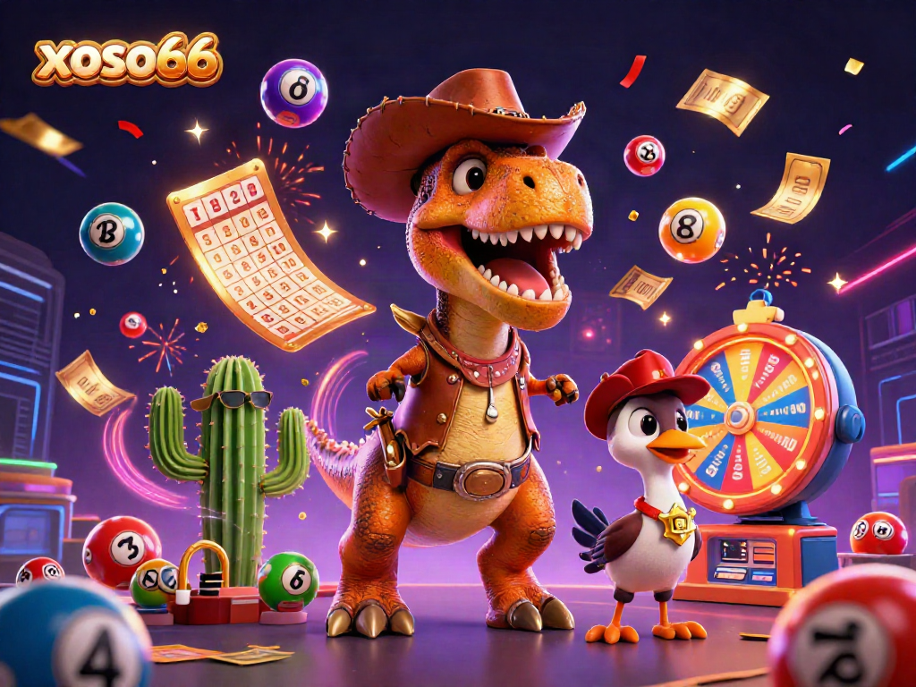 xoso66 engages players in dynamic gambling excitement with colorful lottery elements and vibrant characters