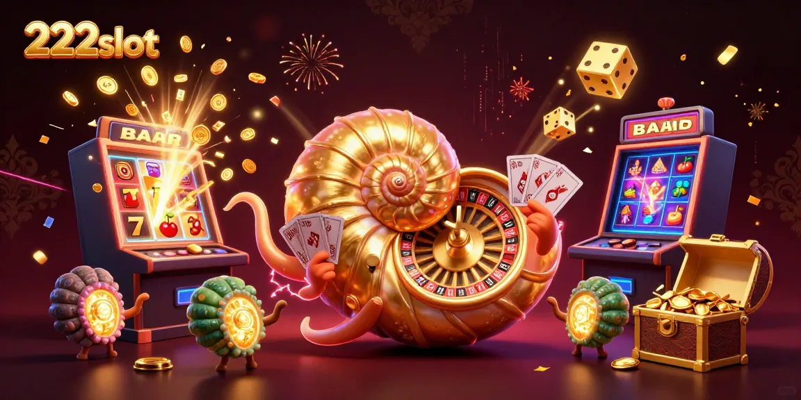 Permainan slot 222slot dengan nautilus dan lampu emas, mempersembahkan jackpot menarik.