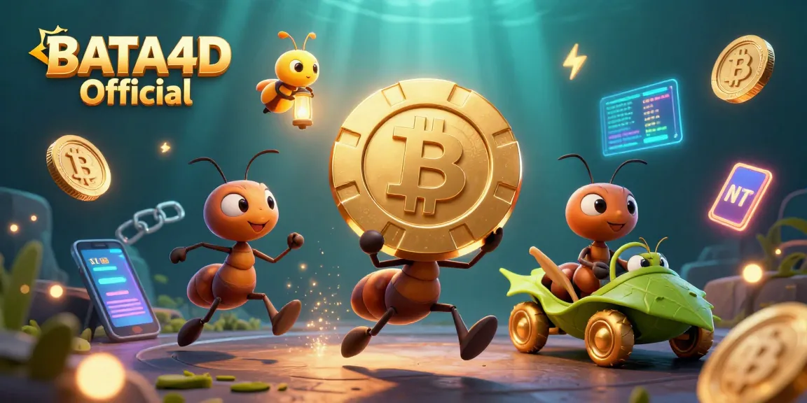 Engage in thrilling casino fun with BATA4D Official, featuring a cartoon heist scene with ants and crypto elements.