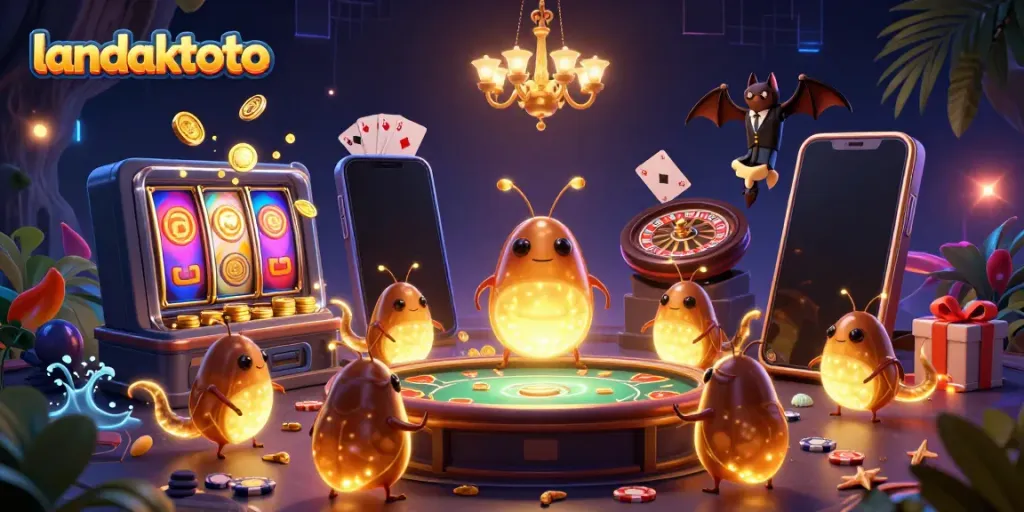 Permainan togel menarik di platform landaktoto dengan elemen kasino berlumuran cahaya.