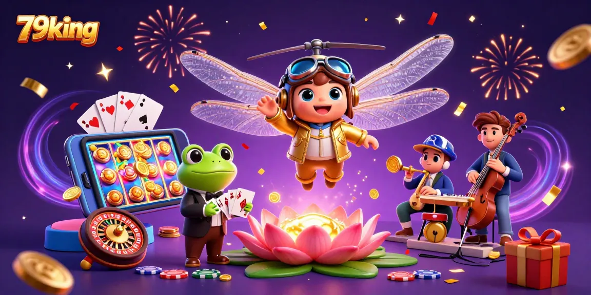 Engage with the vibrant 79king casino world, featuring a dragonfly pilot and frog croupier.