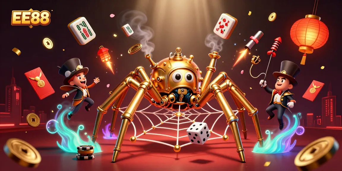 Play and win at EE88 while being enchanted by a steampunk spider and magical casino elements.