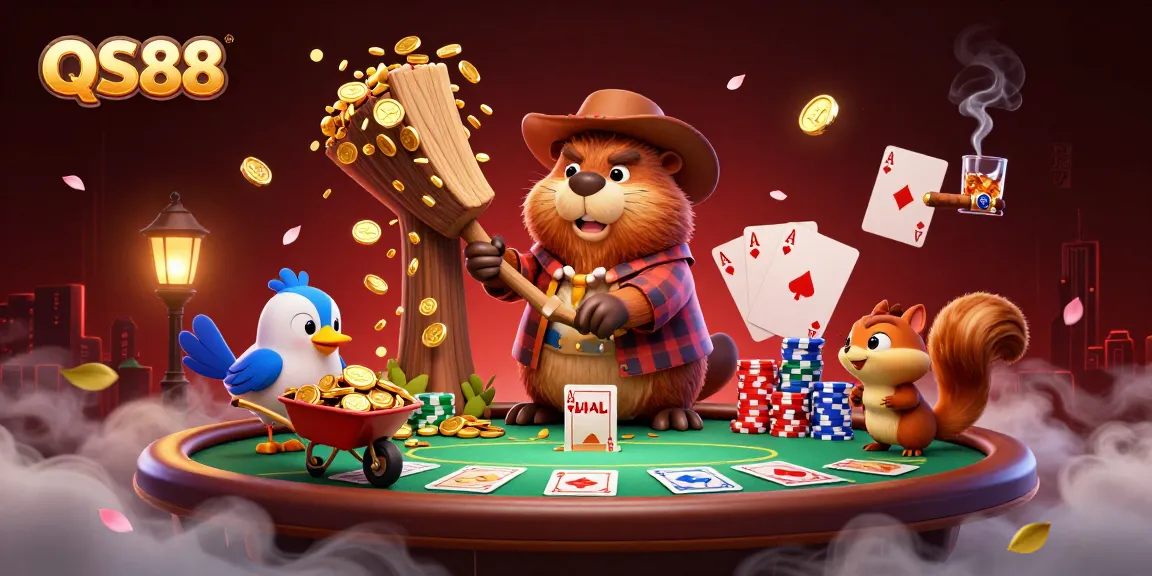 Experience the fun at QS88 with a lively 3D illustration showcasing charismatic characters and thrilling poker elements.