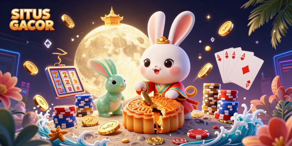 Engage in exciting gameplay at SITUS GACOR with a scene featuring a rabbit and poker elements under a lunar backdrop.