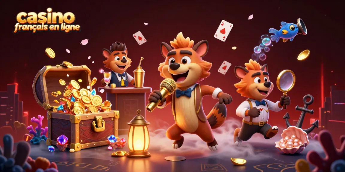 Jouez au casino français en ligne avec des hyènes amusantes dans une scène dynamique et colorée.