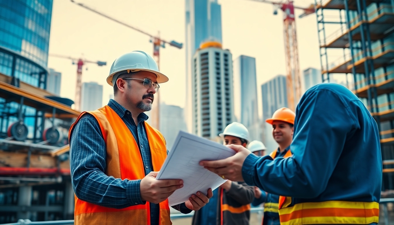 Manhattan Construction Manager guiding a team on a bustling construction site in NYC.