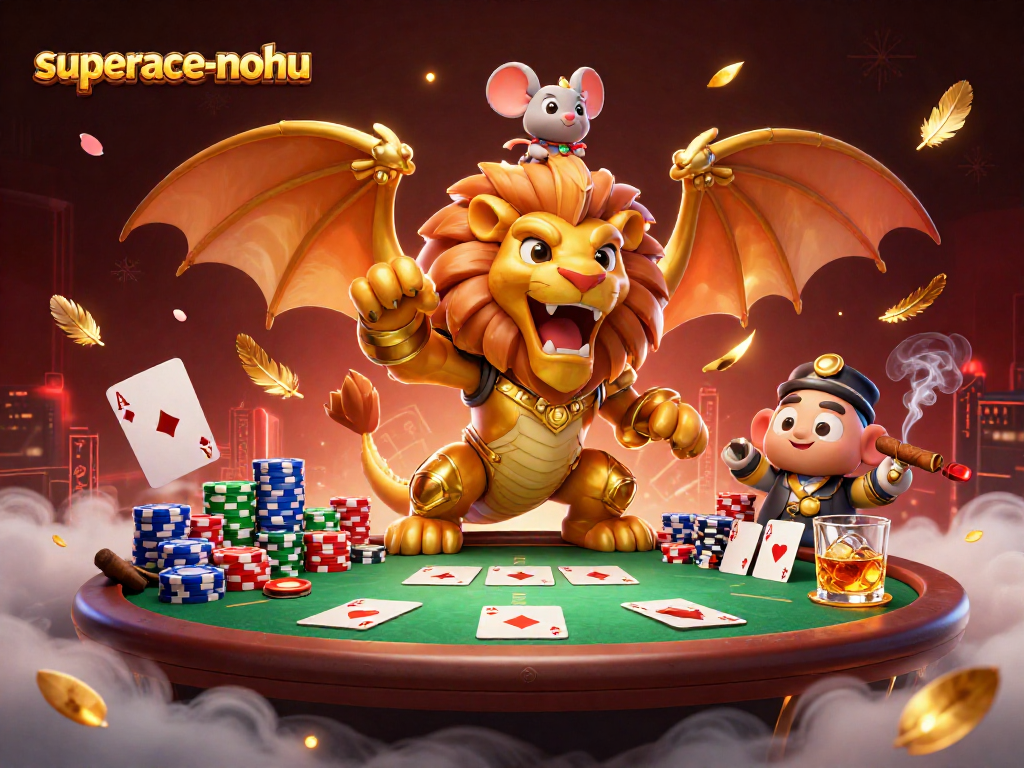 Engage in thrilling gameplay with superace-nohu as a golden chimera triumphs in a vibrant casino.
