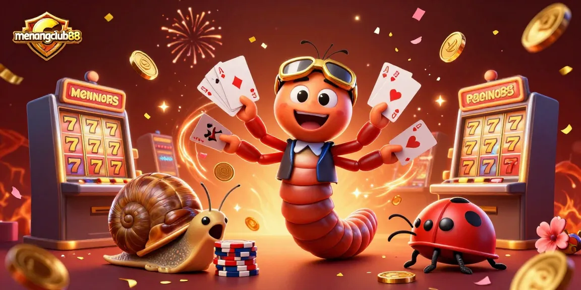 Experience thrilling action at menangclub88 with an animated scene showcasing playful characters and vibrant casino elements.