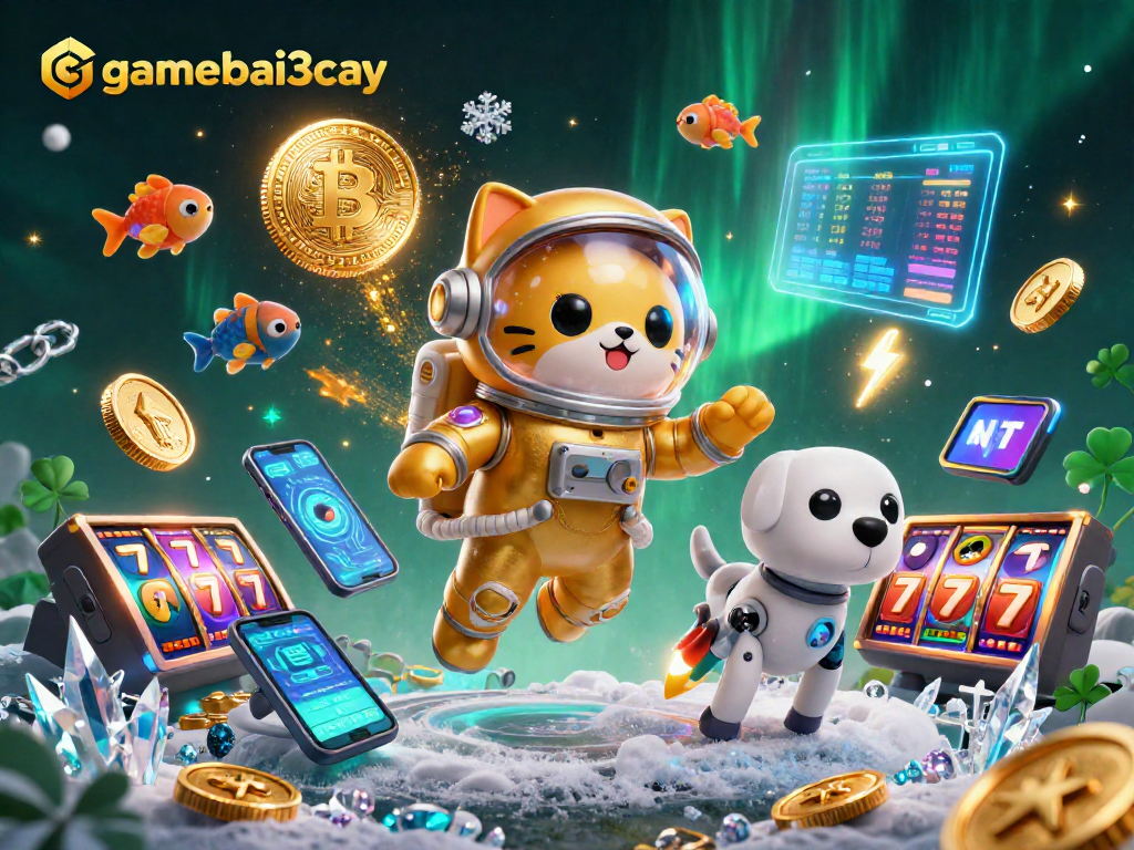 Engage with gamebai3cay's immersive space-themed casino experience featuring vibrant slot visuals and crypto elements.