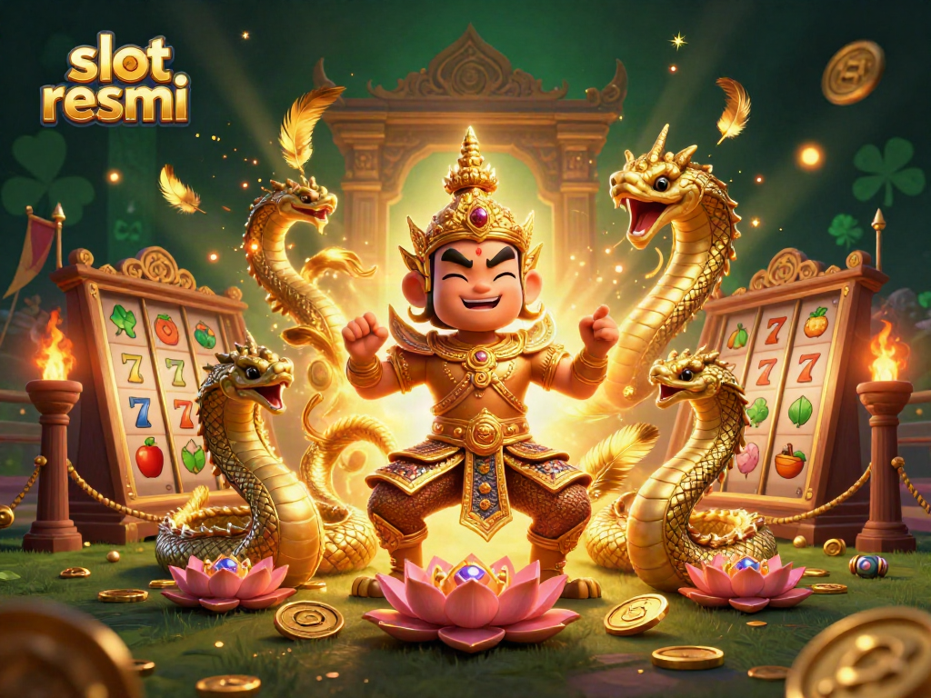 Engage in exciting gameplay with slot resmi as the yaksha guardian leads the way, surrounded by dynamic casino elements.