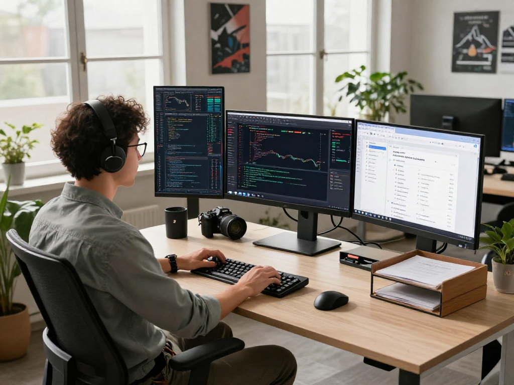 Developer utilizing the India stock WebSocket API in a modern workspace with real-time market data displayed.