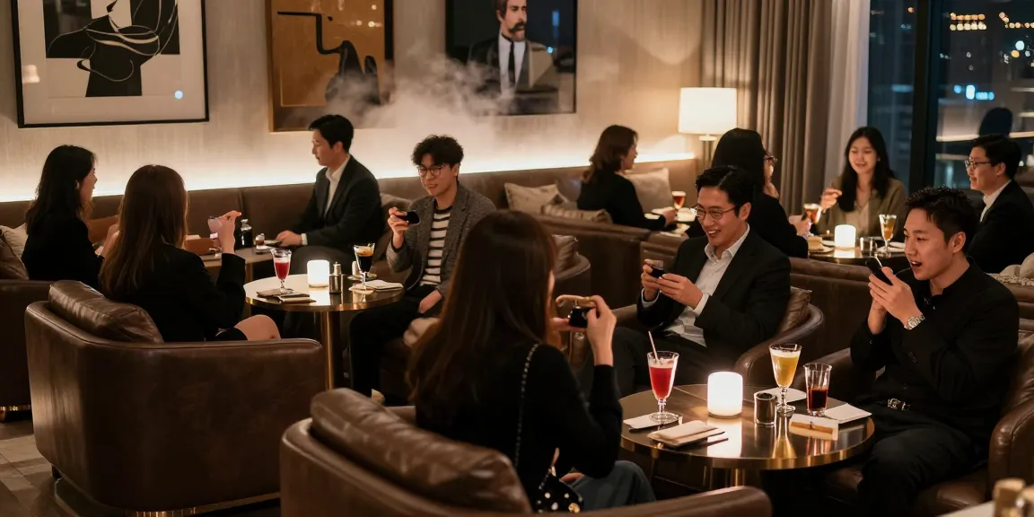 강남 구구단의 고급스러운 분위기에서 고객들이 즐거운 시간을 보내고 있는 모습