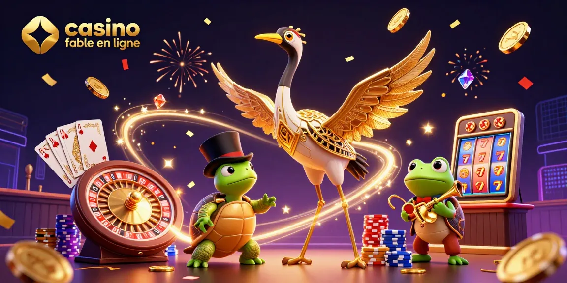 Profitez des jeux sur un casino fiable en ligne avec des personnages colorés, des jetons et des pièces tombant dans une ambiance festive.
