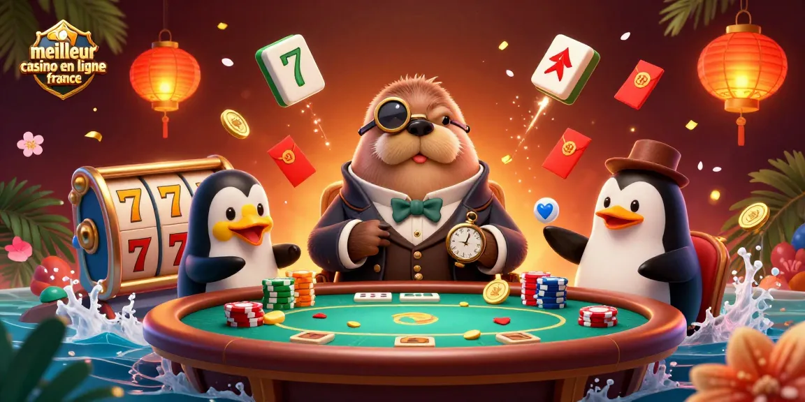 Visualiser le meilleur casino en ligne France avec un phoque, un pingouin et un poisson-globe à une table de poker sous-marine.