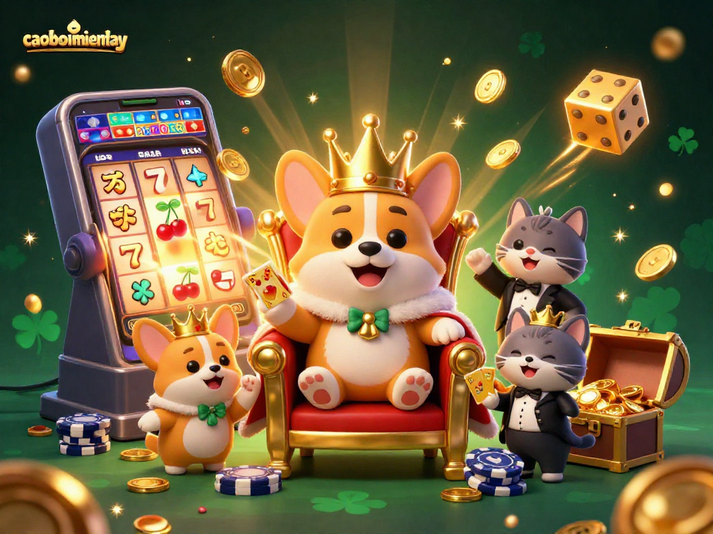 Engage with caoboimientay's lively casino experience featuring royal corgis and exciting game elements.