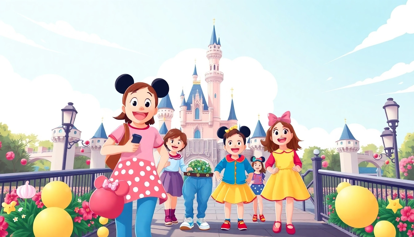 Families enjoying transfers from paris airport to disneyland with excitement as they arrive.