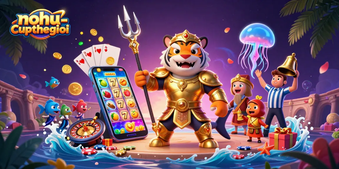 Engage with nohu-cupthegioi's vibrant slot games featuring a triumphant shark gladiator in an underwater arena.