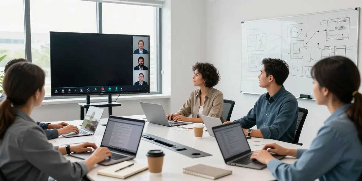 Deepfake free meetings in a professional video conference setting with team collaboration and analytics on display.