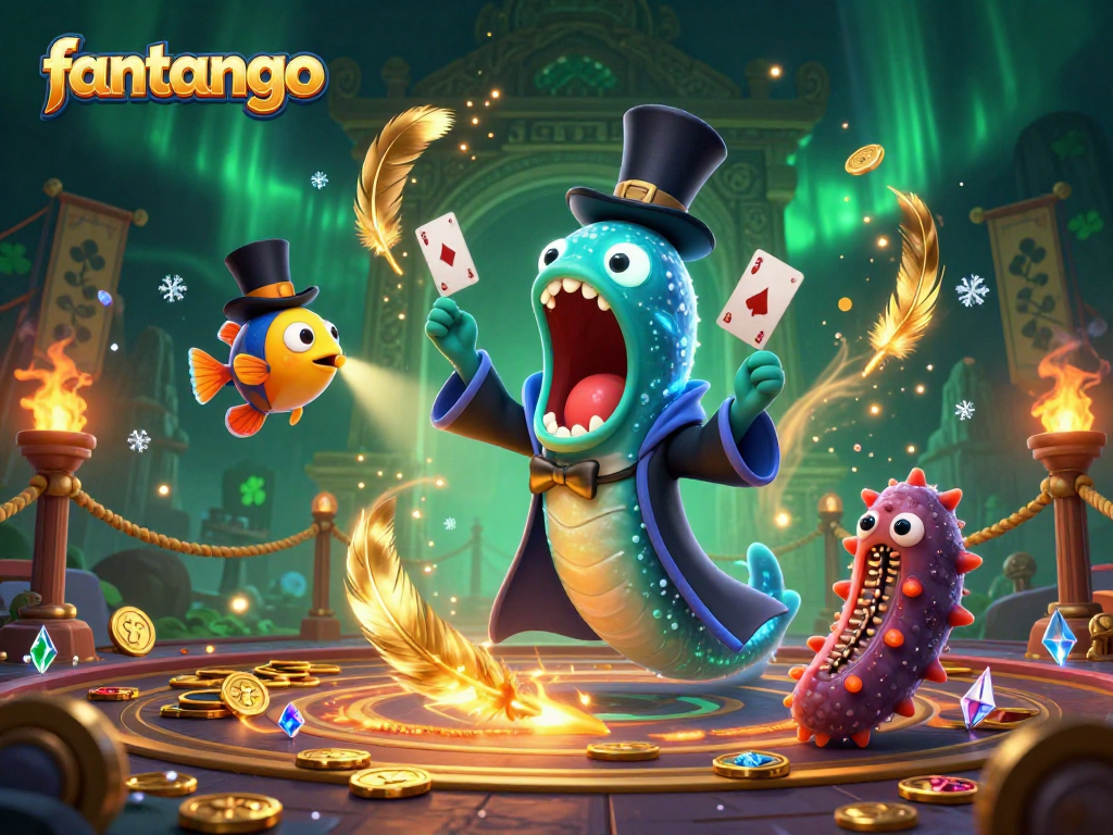 Fantango showcases a magical casino scene with a deep-sea gulper eel performing card tricks.
