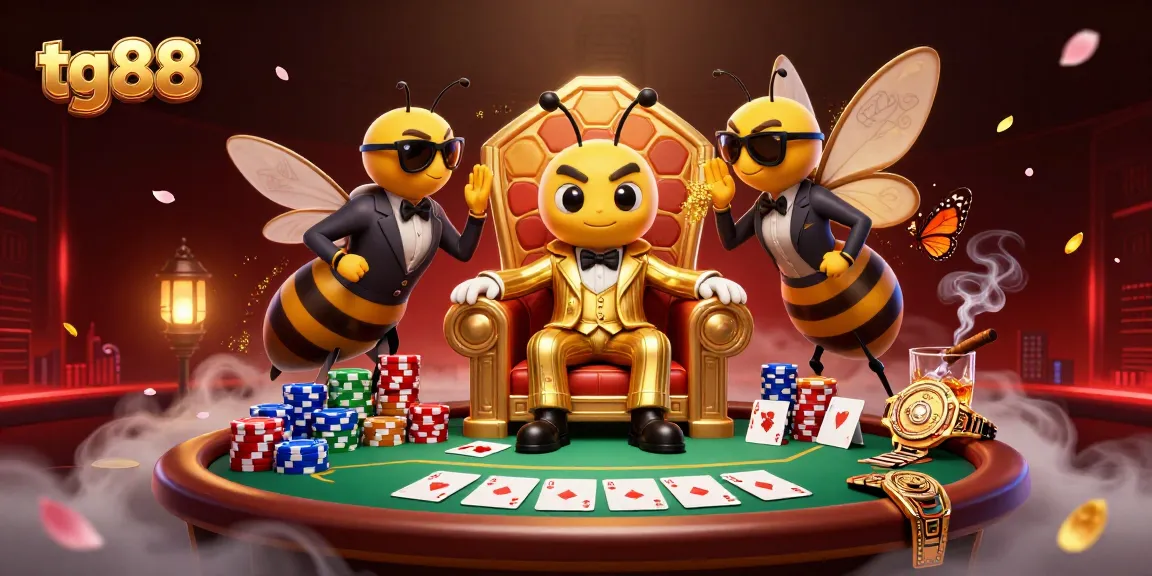 Engage with tg88's thrilling casino atmosphere featuring a playful bumblebee mob boss and exciting poker scene.