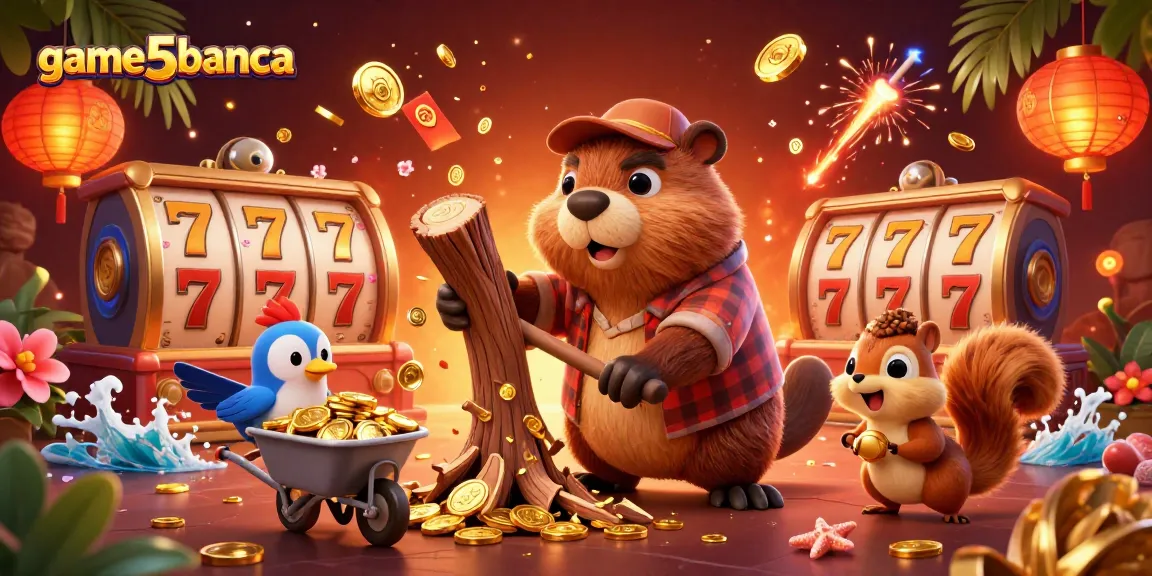 Engage with game5banca as a lively casino scene comes to life with animals collecting gold.