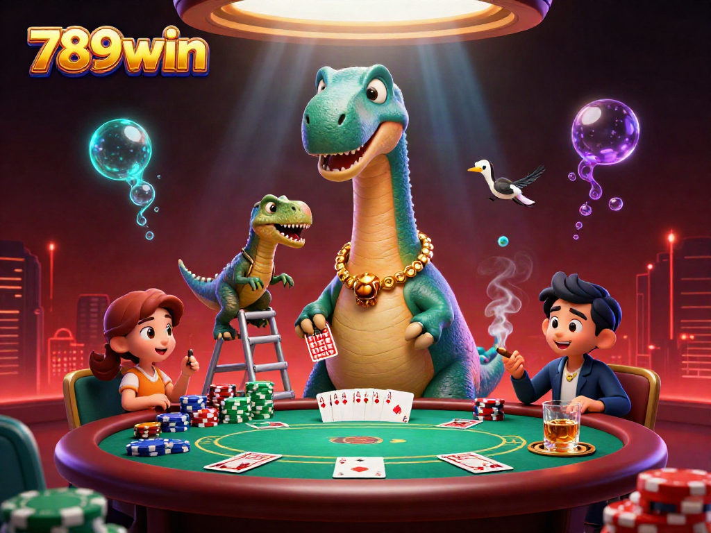 Experience 789win at this lively casino scene featuring vibrant poker action and characters.
