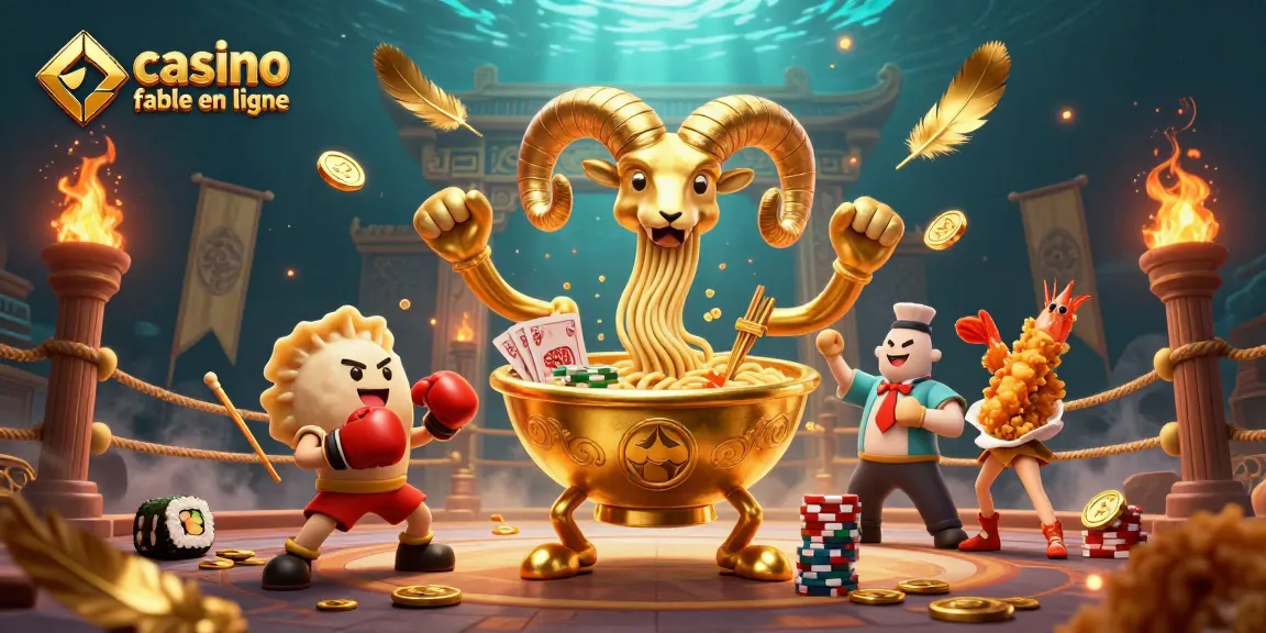 Célébrez le jeu avec un casino fiable en ligne où des personnages animés d'un bol de ramen géant distribuent cartes et jetons.