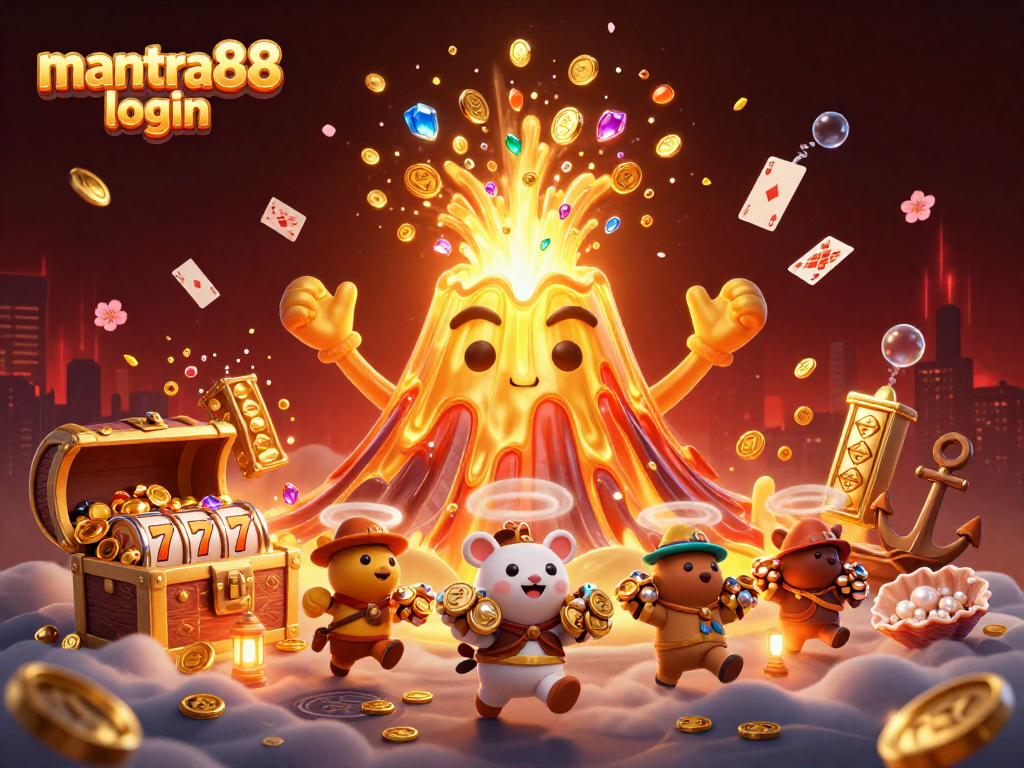 Experience excitement with mantra88 login while navigating vibrant casino elements surrounded by treasures.