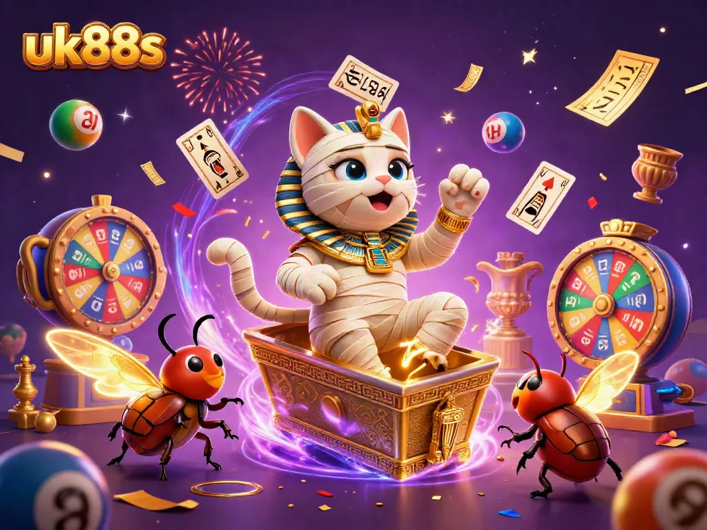 Experience uk88s excitement with a vibrant casino-themed illustration featuring lively characters and dynamic game elements.