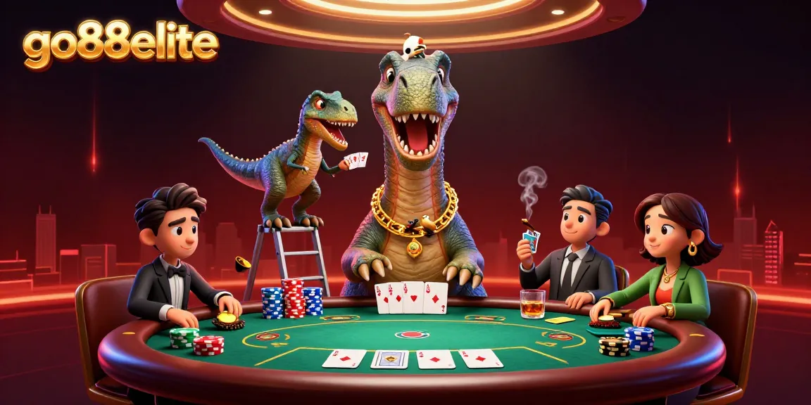 Experience thrilling gameplay with go88elite as a brontosaurus watches over poker action.