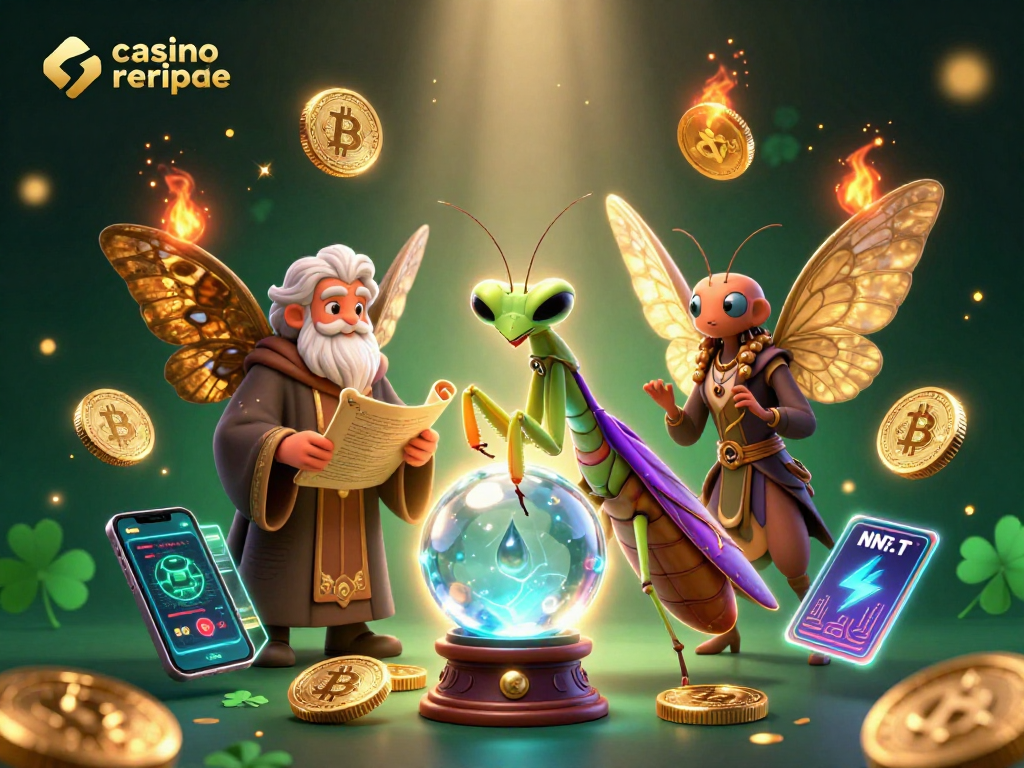 Retrouvez casino retrait rapide avec une illustration de voyante, des pièces de Bitcoin, et des éléments de blockchain.