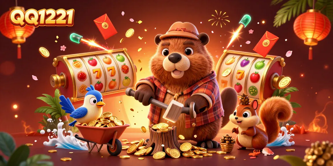 Experience excitement with QQ1221 as a beaver stacks gold in a vibrant casino scene.