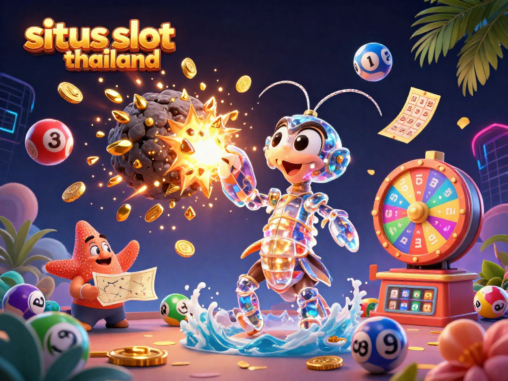 Engage with situs slot thailand featuring a vibrant, chaotic scene of a samurai shrimp and starfish amid a lottery explosion.