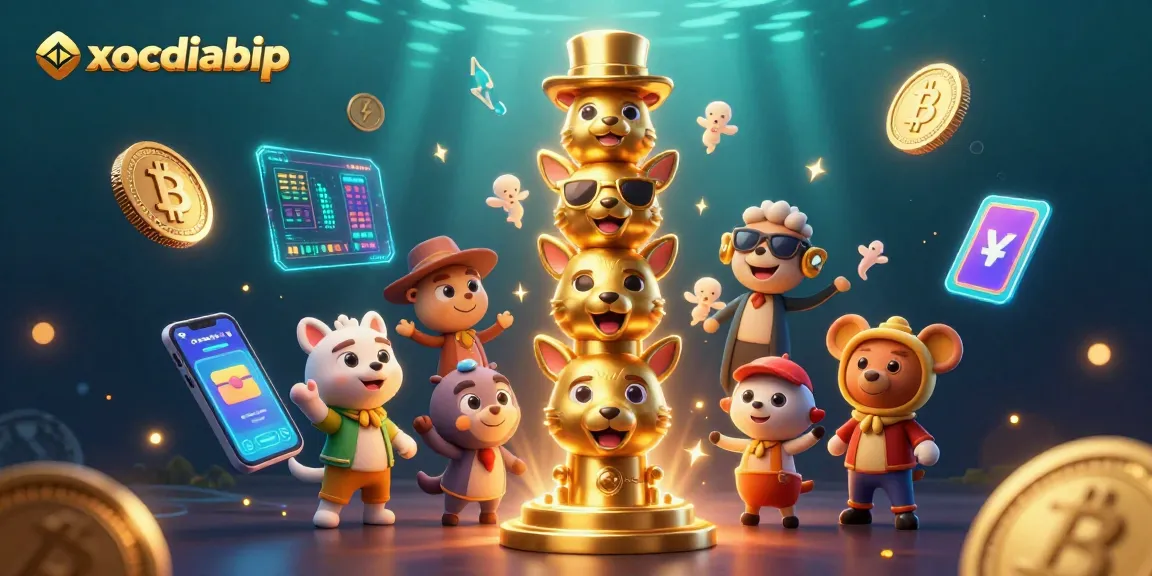Engage in exciting gameplay at xocdiabip with a colorful 3D casino illustration featuring crypto coins and vibrant characters.