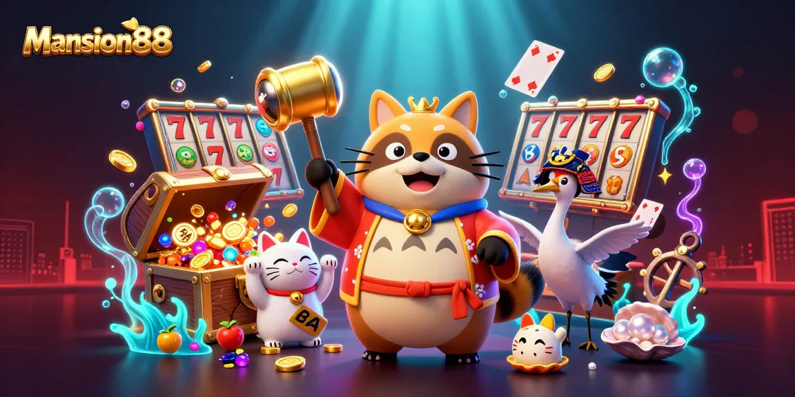 Mansion88 brings exciting slot action with cheerful characters in a dynamic casino scene.