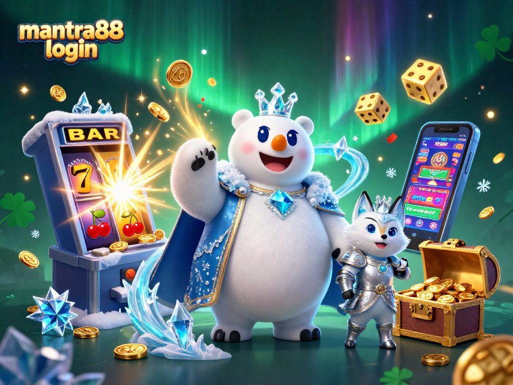 Spin jackpots and enjoy wins with mantra88 login in a vibrant casino-themed illustration.