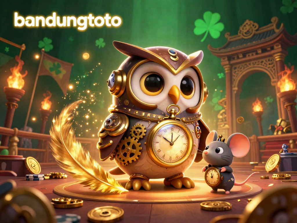 Experience the excitement of bandungtoto with a 3D steampunk owl and a clockwork mouse in a vibrant casino.