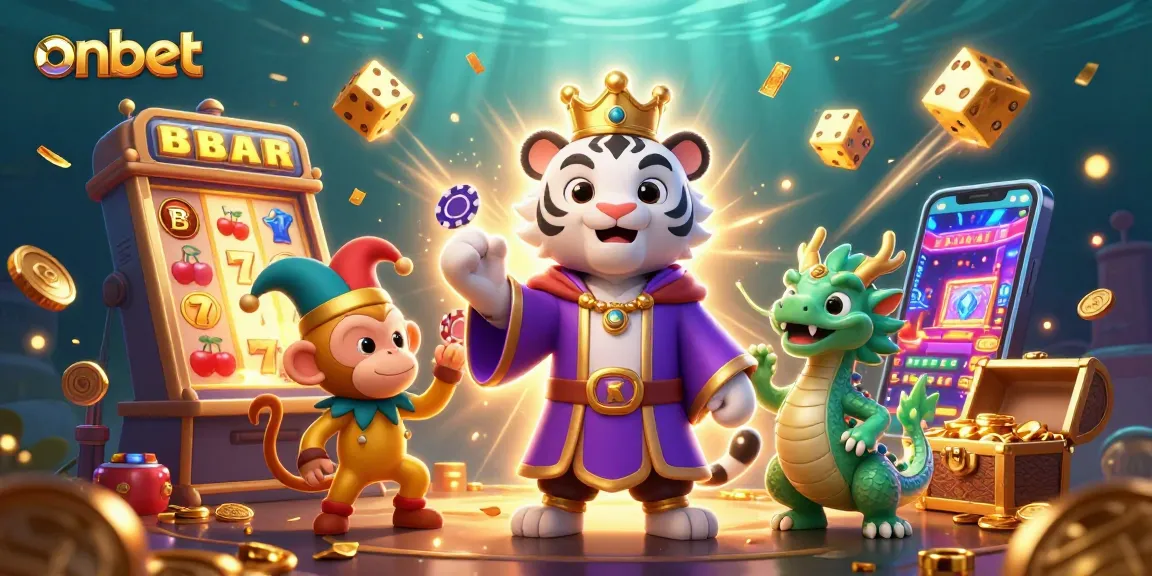 Experience the thrill of onbet with a vibrant 3D casino illustration featuring playful characters and jackpot excitement.