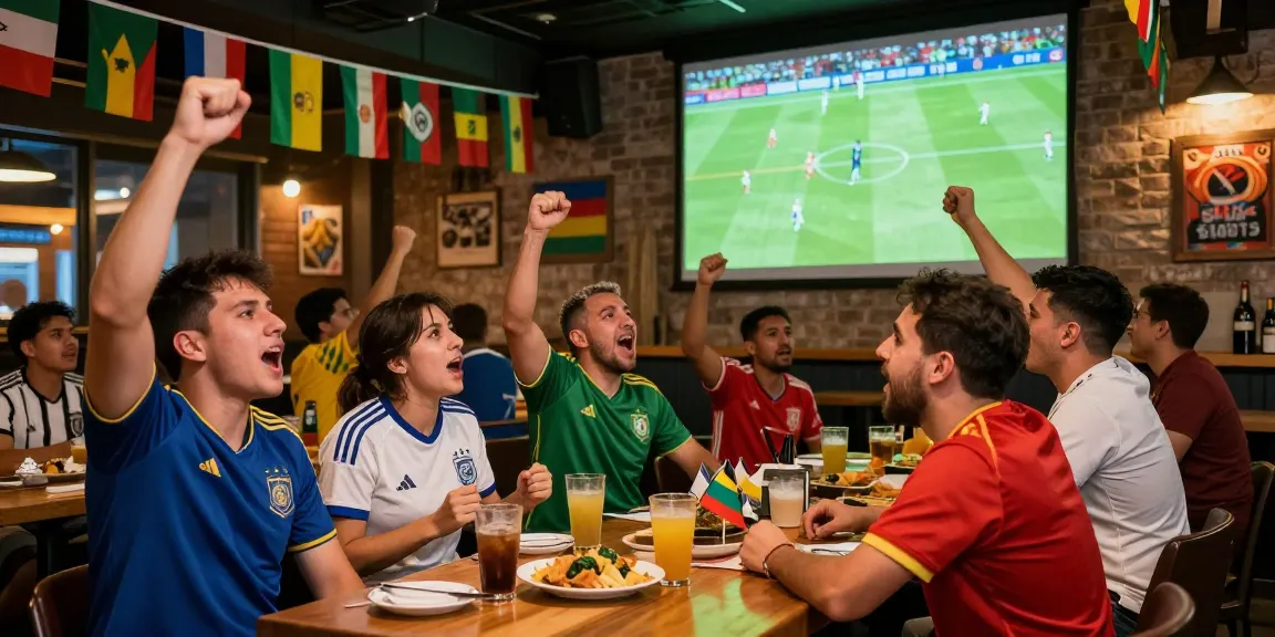 Suasana penonton Piala Dunia Tata4D di bar olahraga, penuh semangat dan kegembiraan.